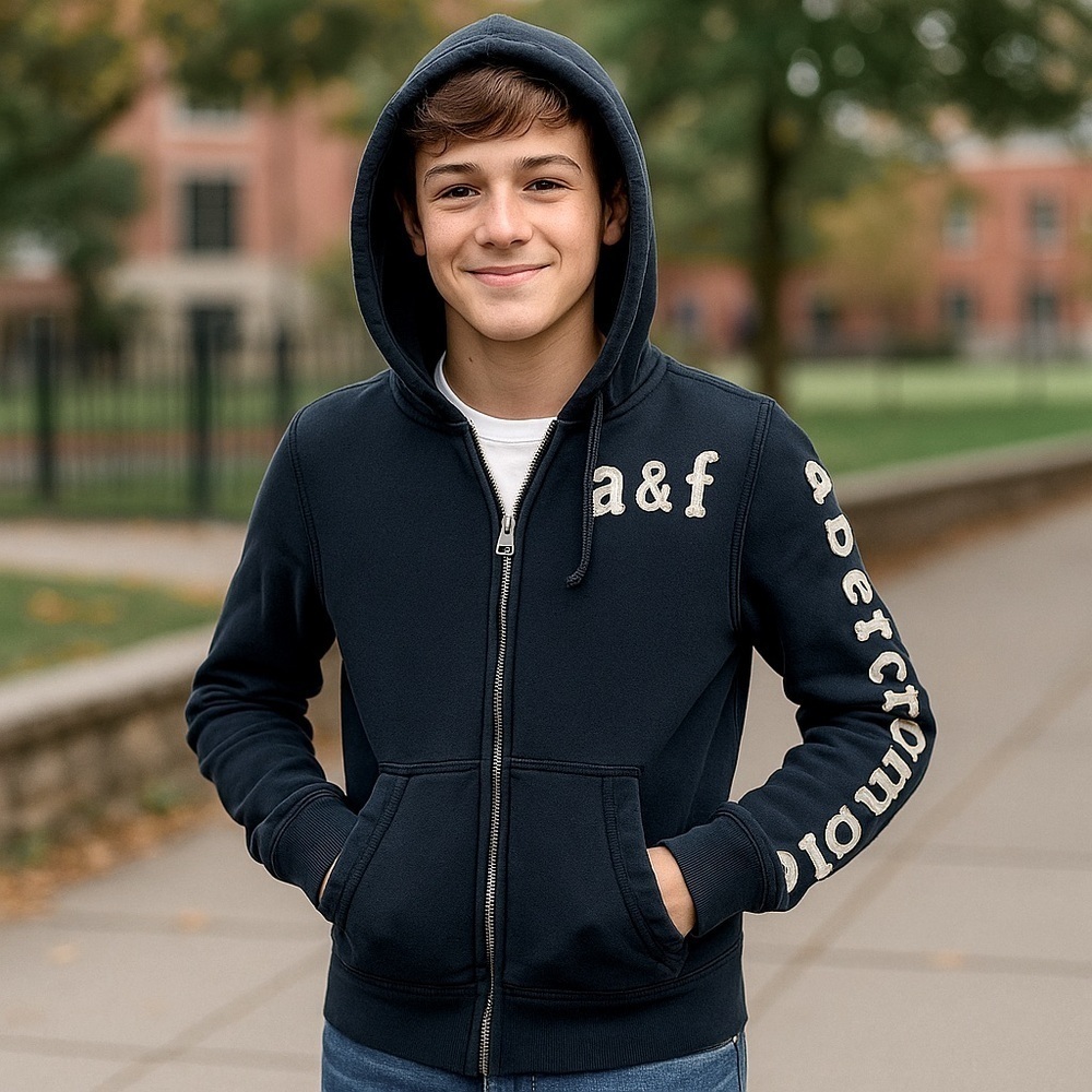 Abercrombie & Fitch Kids Dark Blue Zip-Up Hoodie - Picture 1 of 12